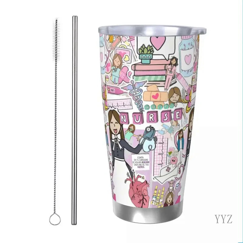 Nurse Pattern Tumbler Vacuum Insulated Thermal Cup Vacuum Flask School Mugs Water Bottle