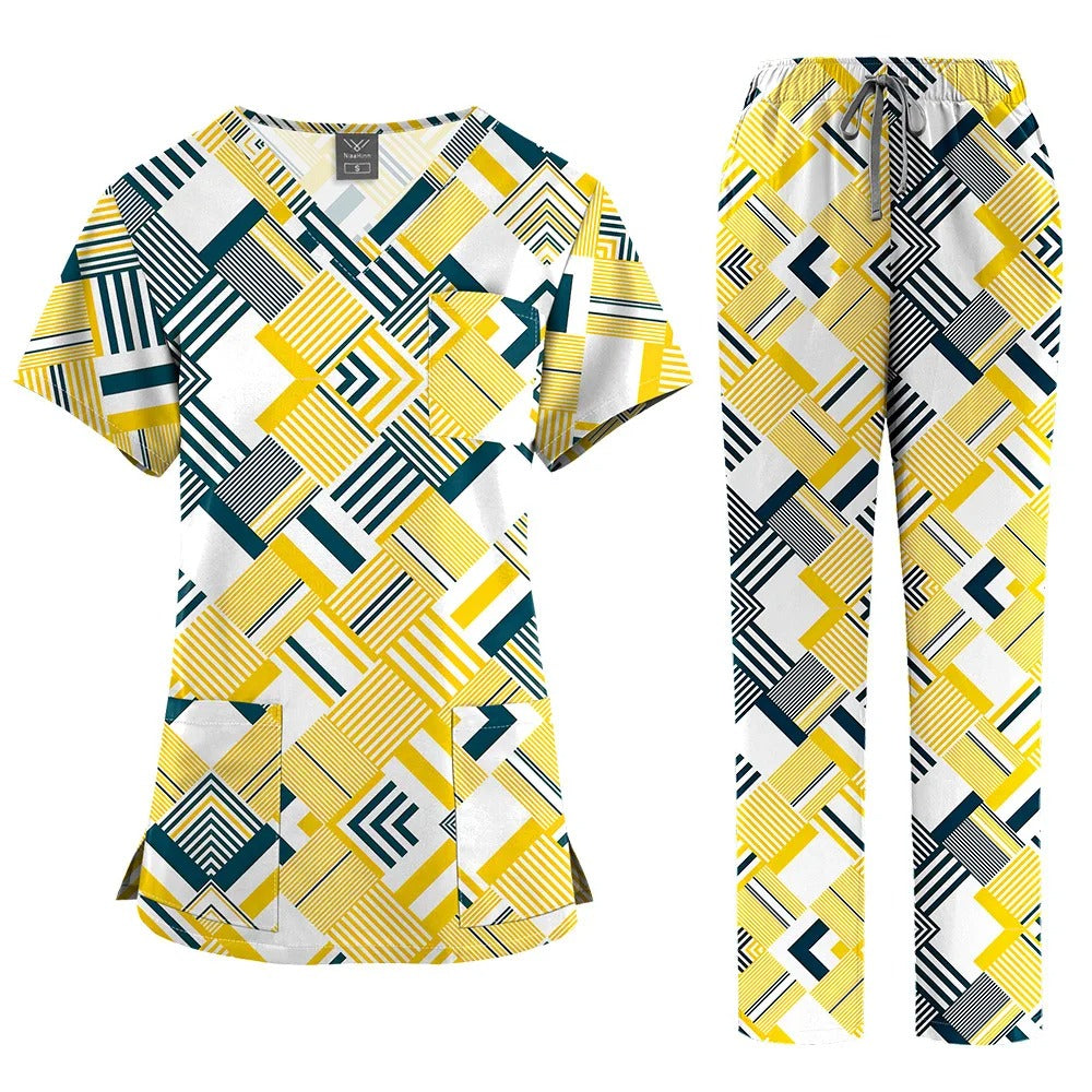 Fashion Print Medical Uniforms Cartoon Hospital Scrubs Sets
