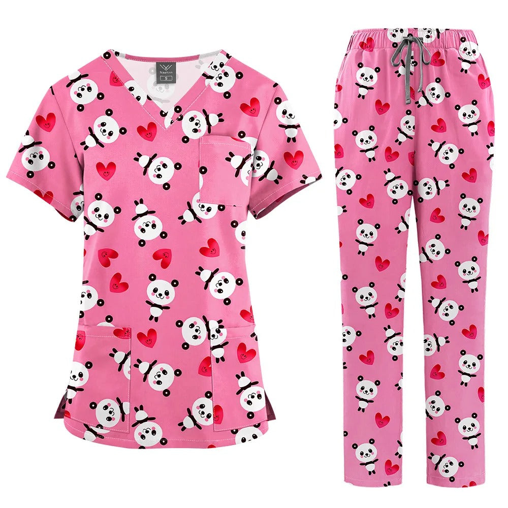 Fashion Print Medical Uniforms Cartoon Hospital Scrubs Sets