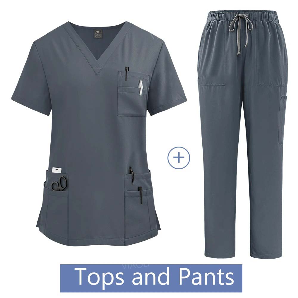 Medical Suit for Women Surgical Gown Lab Coat with Pockets Dental Scrub