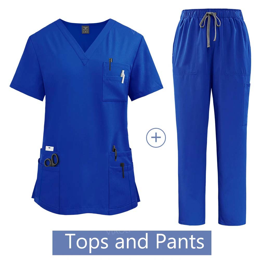 Medical Suit for Women Surgical Gown Lab Coat with Pockets Dental Scrub
