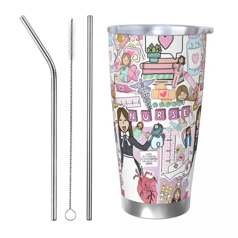 Nurse Pattern Tumbler Vacuum Insulated Thermal Cup Vacuum Flask School Mugs Water Bottle
