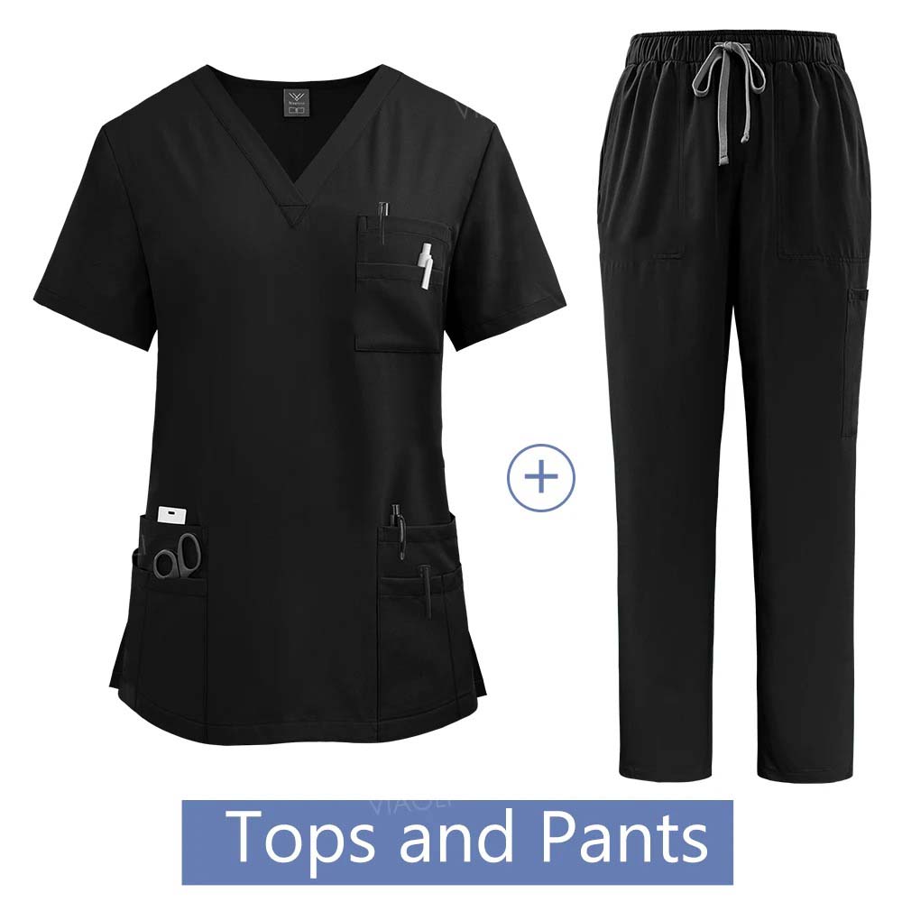Medical Suit for Women Surgical Gown Lab Coat with Pockets Dental Scrub