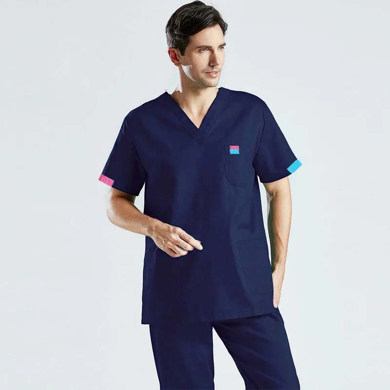 Medical Uniforms Men Scrub Top Cotton Short Sleeve Nursing Clothes Doctor