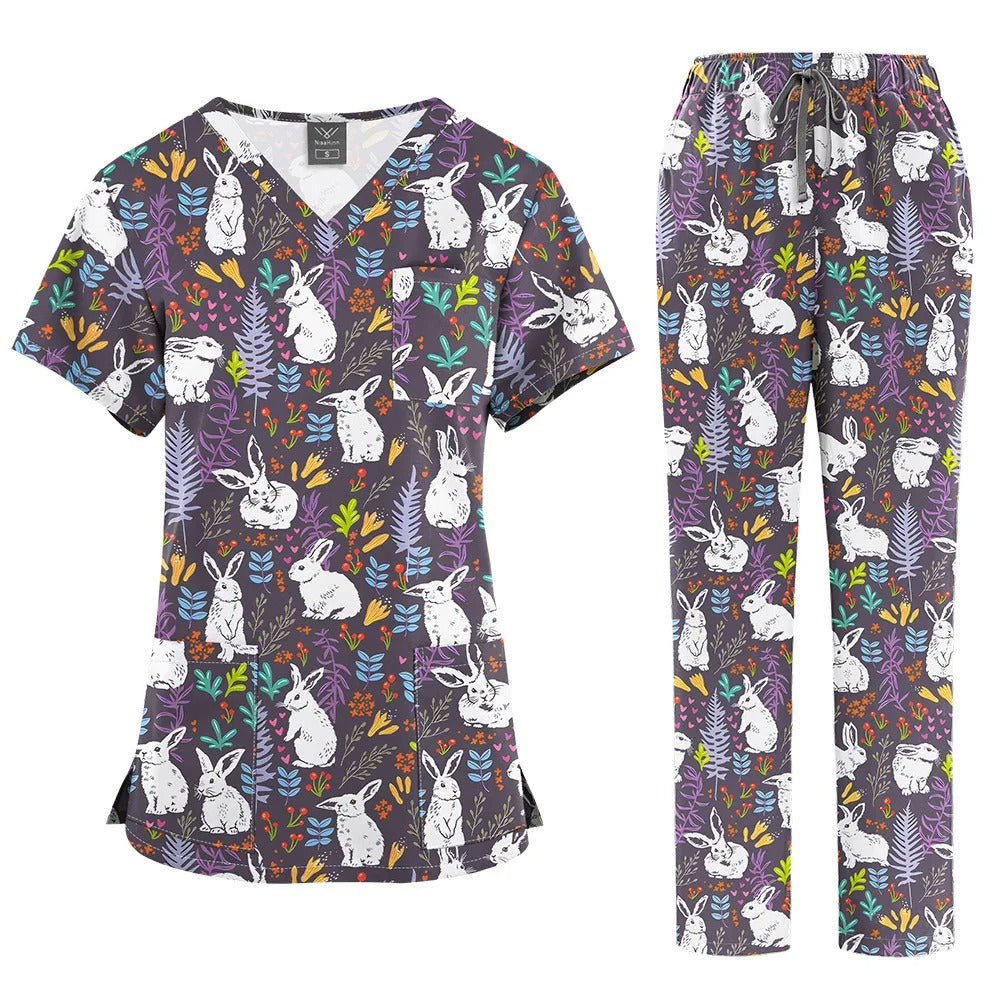 Fashion Print Medical Uniforms Cartoon Hospital Scrubs Sets