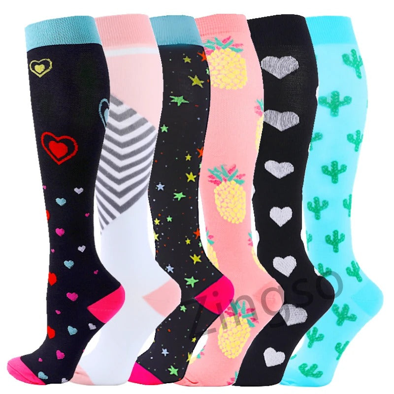 PR 6/7 Pairs Compression Socks Women Men Knee High Sports Socks for Running