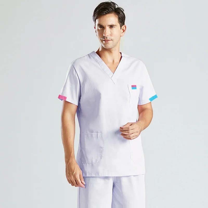 Medical Uniforms Men Scrub Top Cotton Short Sleeve Nursing Clothes Doctor