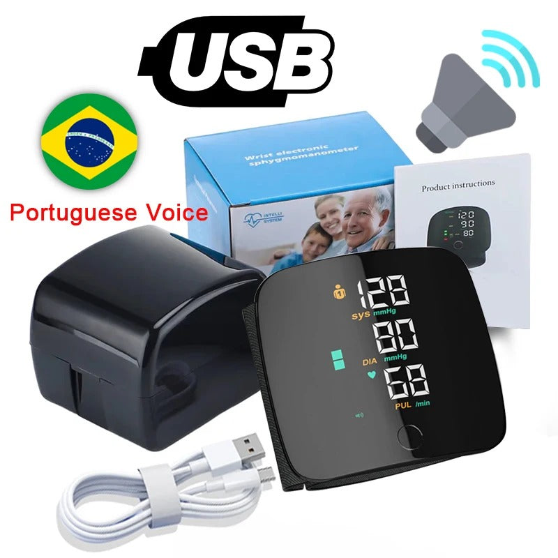 Rechargeable Wrist Sphygmomanometer Blood Pressure Monitor Medical