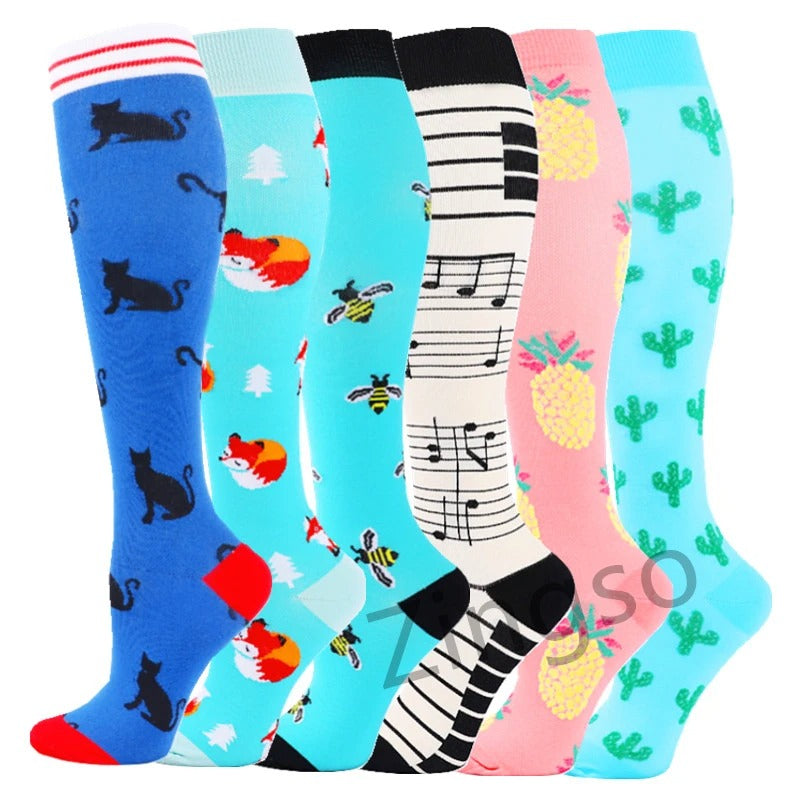 PR 6/7 Pairs Compression Socks Women Men Knee High Sports Socks for Running