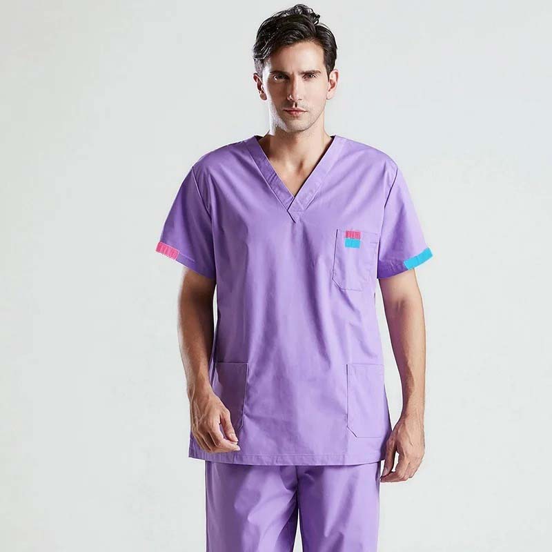 Medical Uniforms Men Scrub Top Cotton Short Sleeve Nursing Clothes Doctor