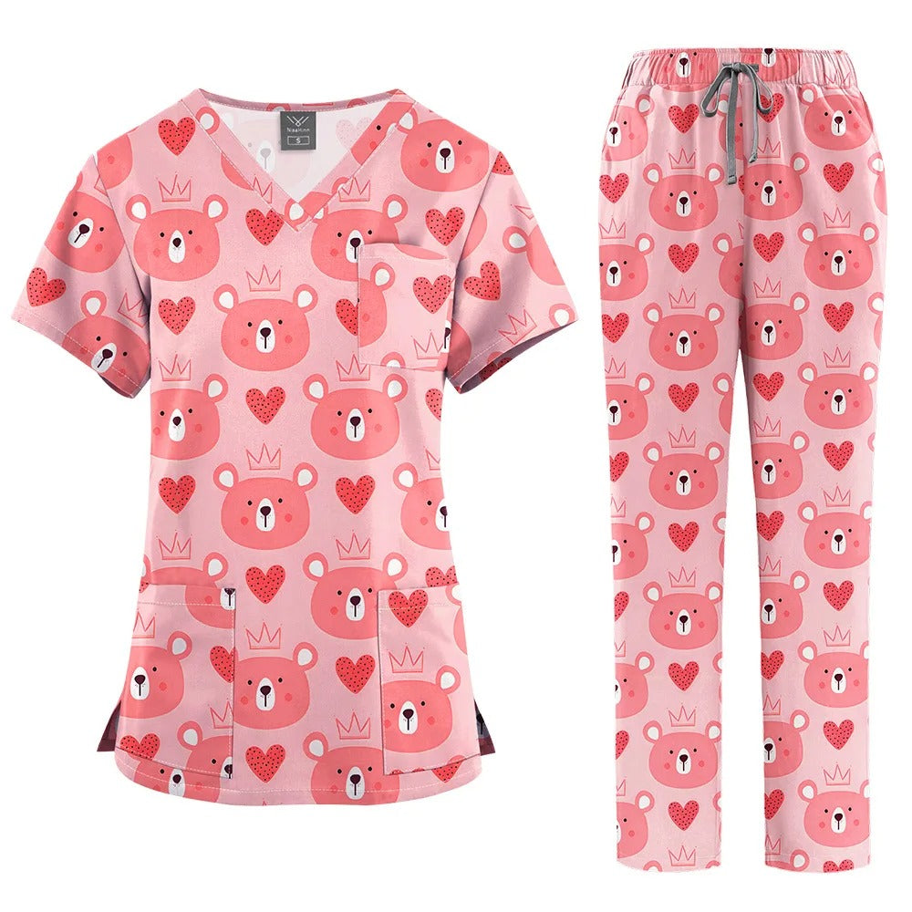 Fashion Print Medical Uniforms Cartoon Hospital Scrubs Sets