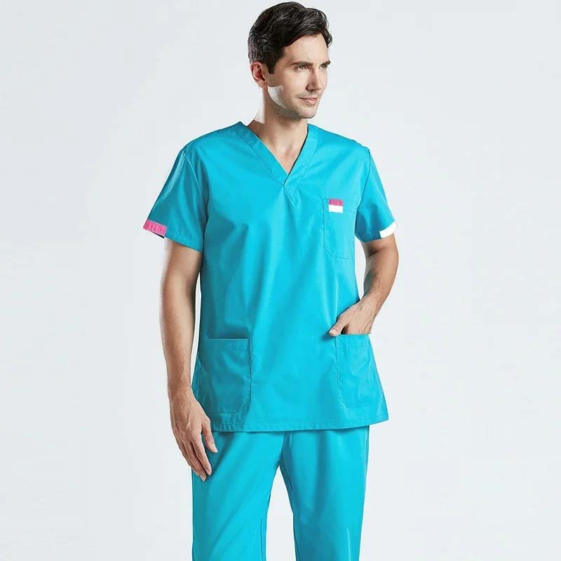 Medical Uniforms Men Scrub Top Cotton Short Sleeve Nursing Clothes Doctor