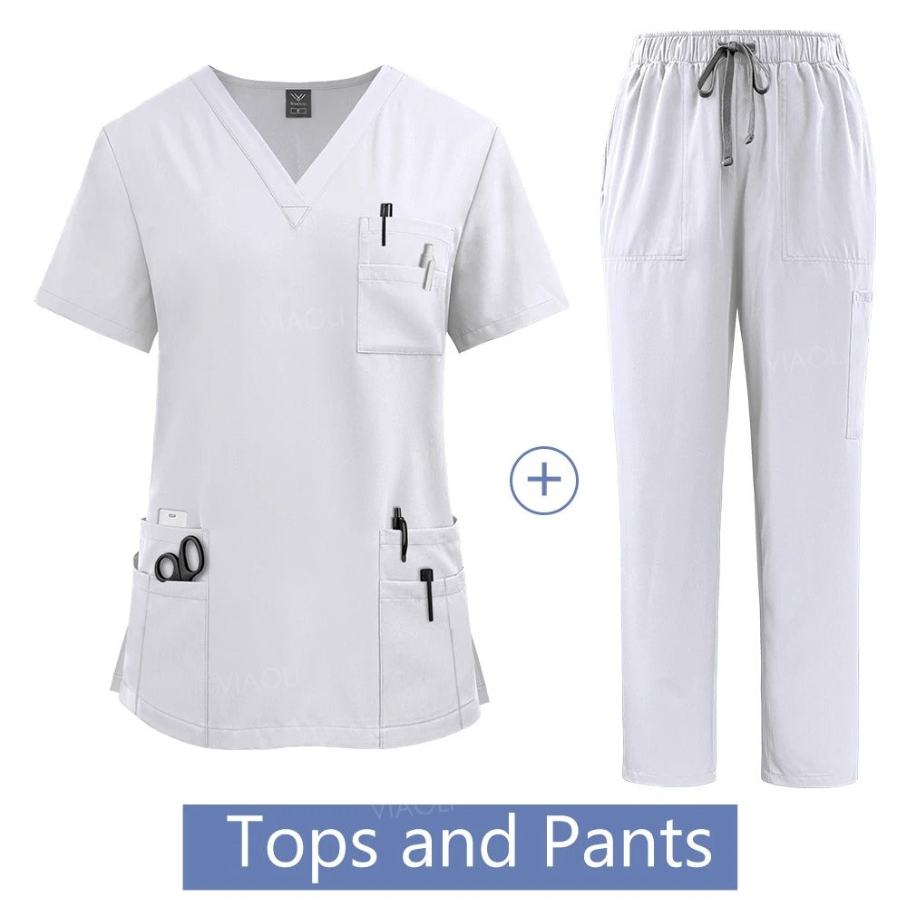 Medical Suit for Women Surgical Gown Lab Coat with Pockets Dental Scrub