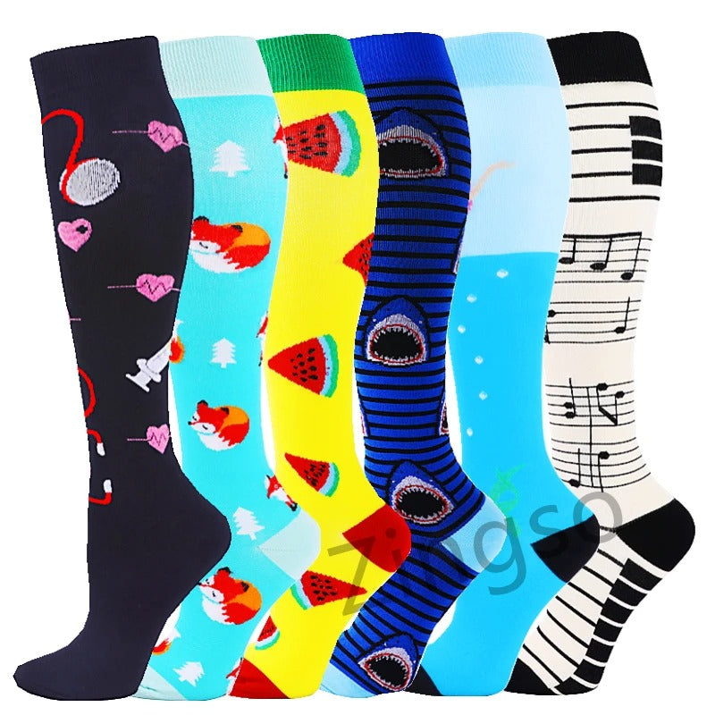 PR 6/7 Pairs Compression Socks Women Men Knee High Sports Socks for Running