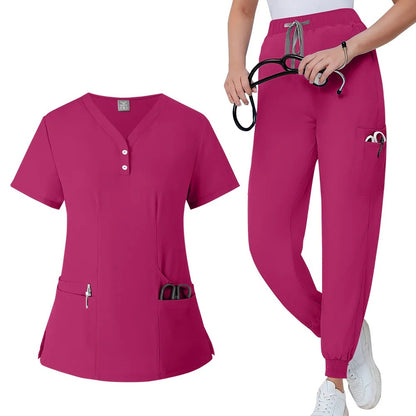 Scrubs Medical Uniform Short Sleeve Tops + Pants Nursing Uniform