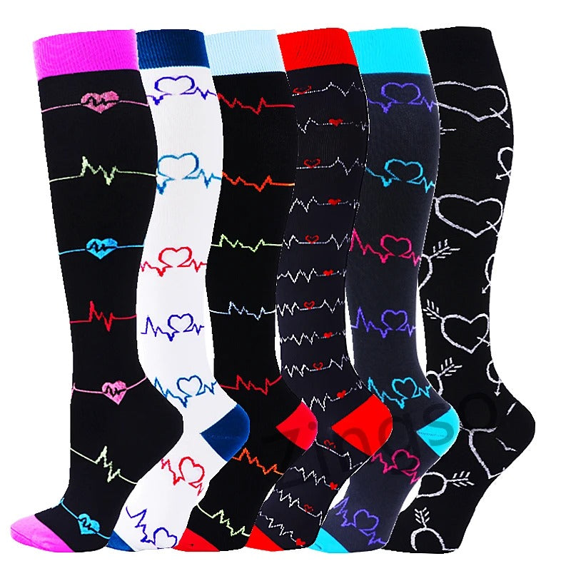 PR 6/7 Pairs Compression Socks Women Men Knee High Sports Socks for Running