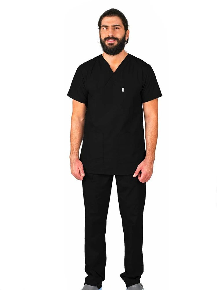 Men Scrub Set Plus Size Short Sleeve Classic V Neck Top Doctor Nurse Surgery Room Uniform