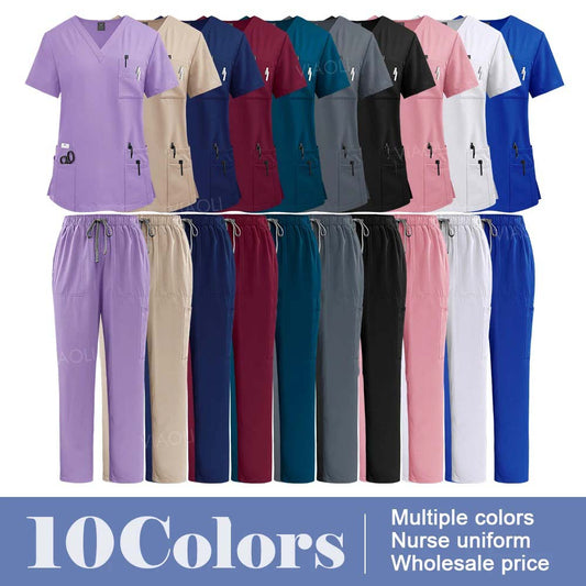 Medical Suit for Women Surgical Gown Lab Coat with Pockets Dental Scrub