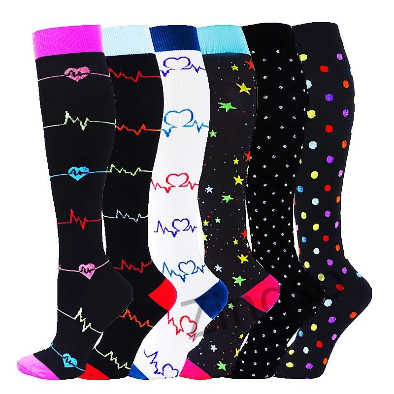 PR 6/7 Pairs Compression Socks Women Men Knee High Sports Socks for Running