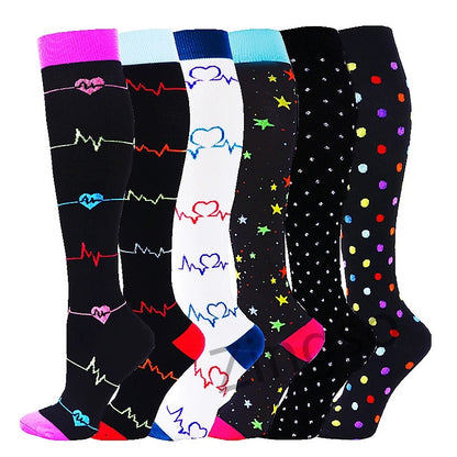 PR 6/7 Pairs Compression Socks Women Men Knee High Sports Socks for Running