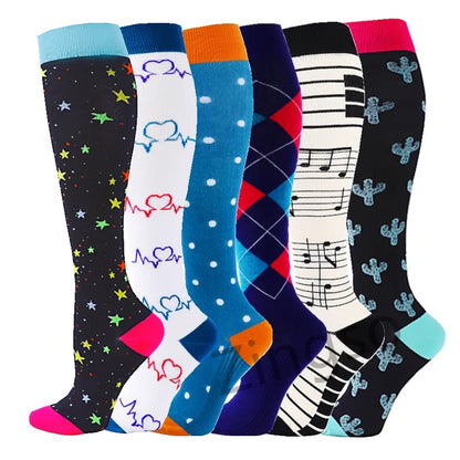 PR 6/7 Pairs Compression Socks Women Men Knee High Sports Socks for Running