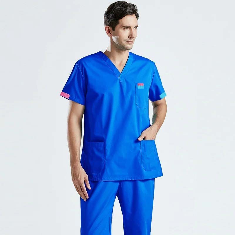 Medical Uniforms Men Scrub Top Cotton Short Sleeve Nursing Clothes Doctor