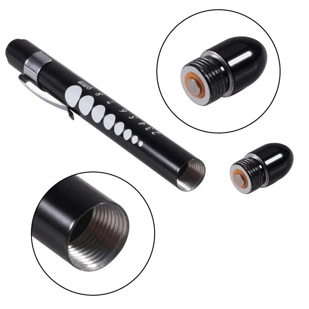 1Pc Reusable LED Medical Penlight Flashlight with Pupil Gauge Pocket Clip Pen