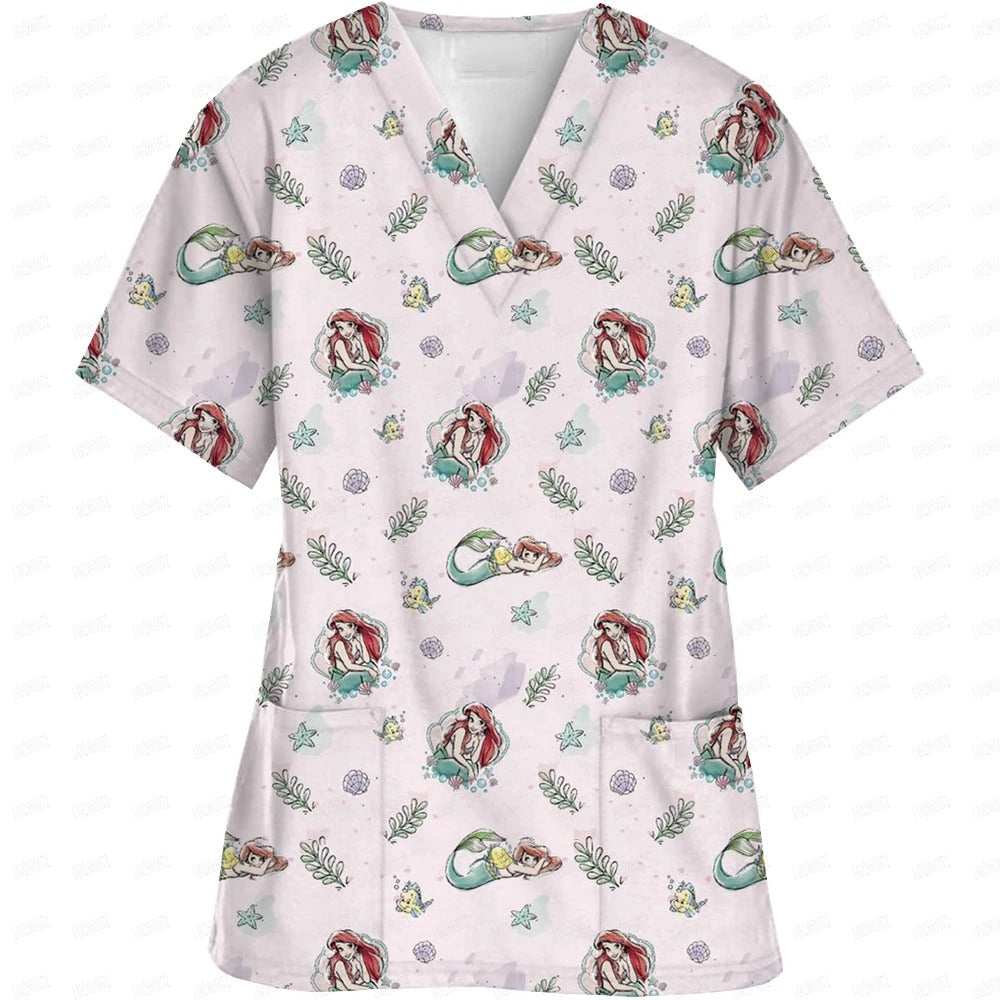 High-quality Disney Print Top Accessories Doctors Medical Uniform Hospital Nurse Beauty Salon Scrubs