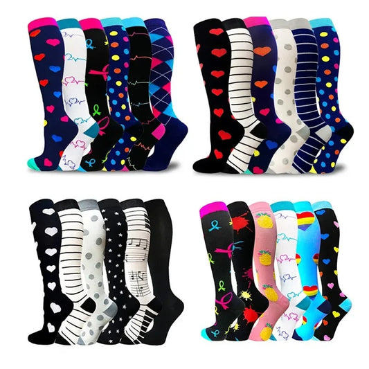 PR 6/7 Pairs Compression Socks Women Men Knee High Sports Socks for Running