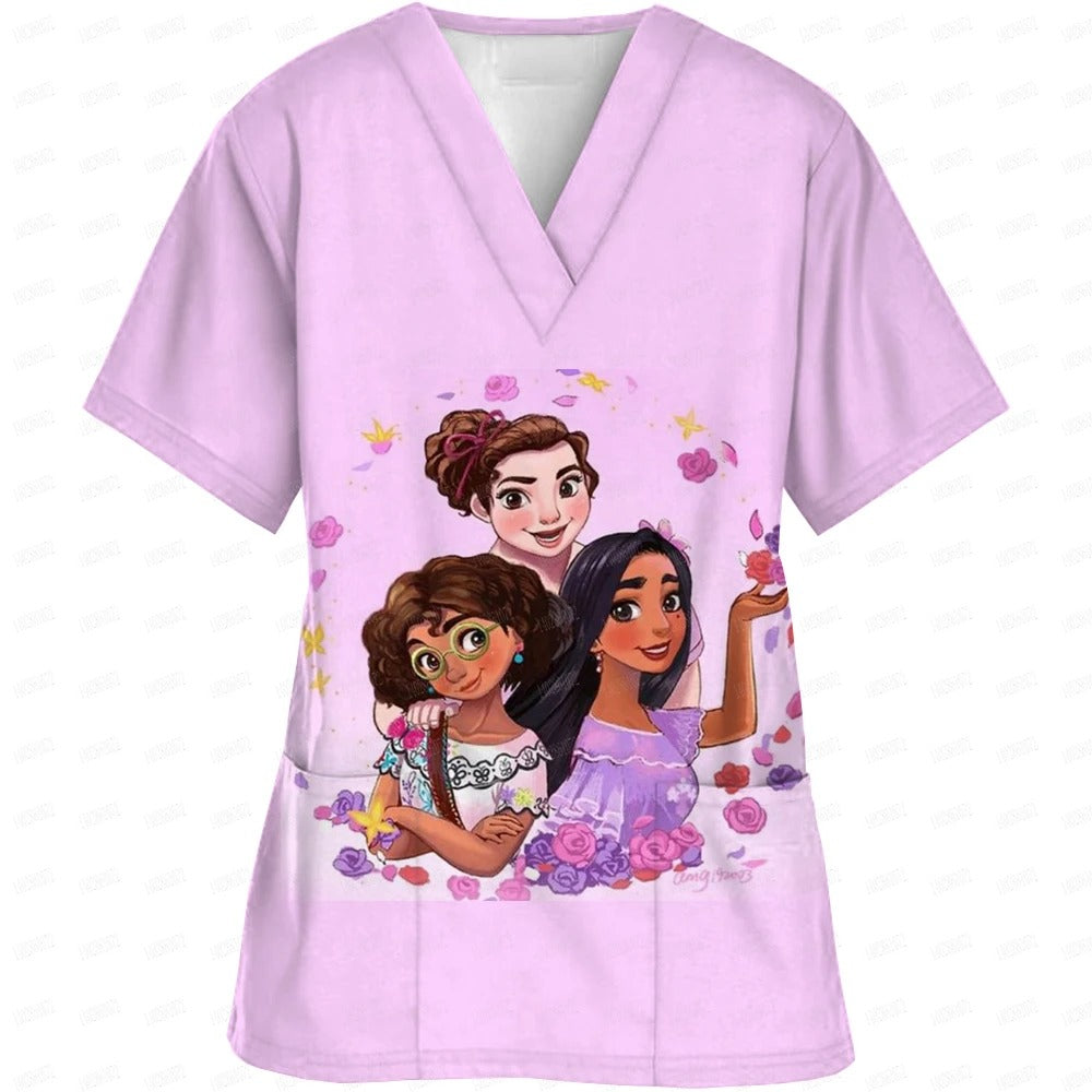 High-quality Disney Print Top Accessories Doctors Medical Uniform Hospital Nurse Beauty Salon Scrubs