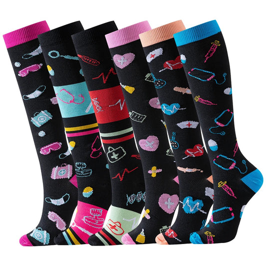 6 Pairs Compression Socks Nurse Compression Socks Animal Sport Ladies Lady Women Running