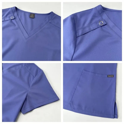 Nursing Scrubs Uniform Suit Short Sleeve V-neck Tops + Pants Sets