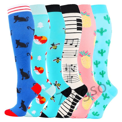 PR 6/7 Pairs Compression Socks Women Men Knee High Sports Socks for Running