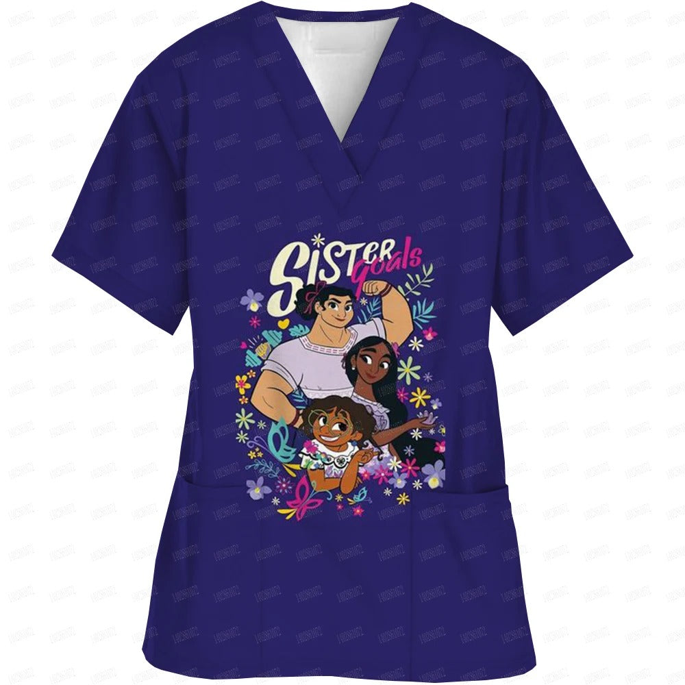 High-quality Disney Print Top Accessories Doctors Medical Uniform Hospital Nurse Beauty Salon Scrubs