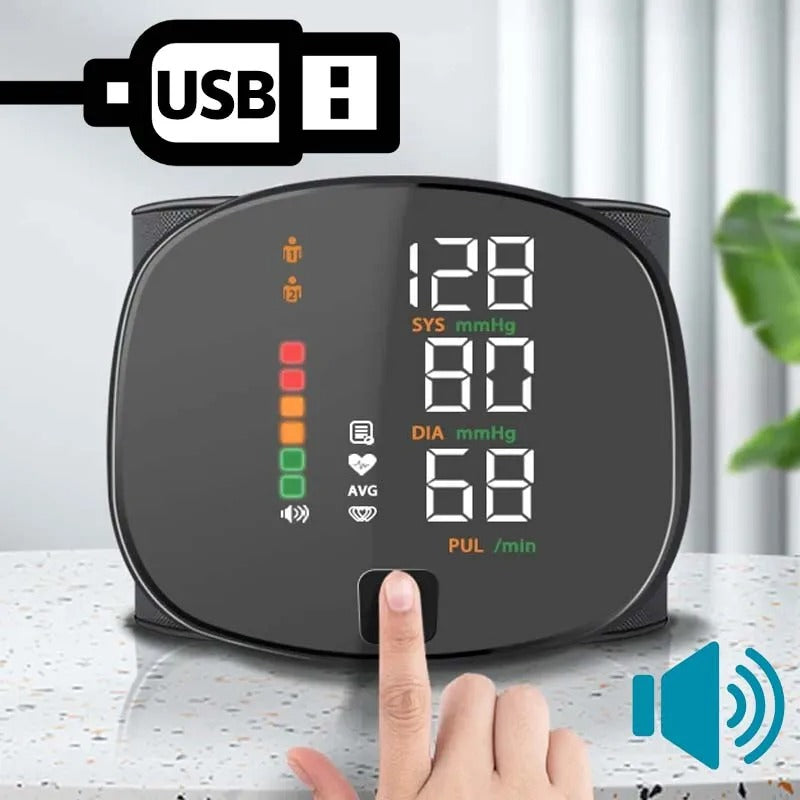 Rechargeable Wrist Sphygmomanometer Blood Pressure Monitor Medical