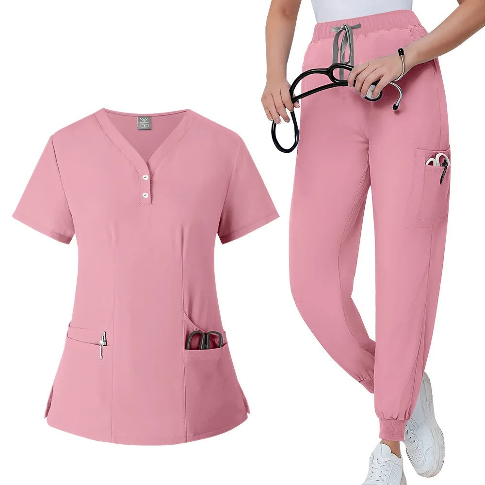 Scrubs Medical Uniform Short Sleeve Tops + Pants Nursing Uniform