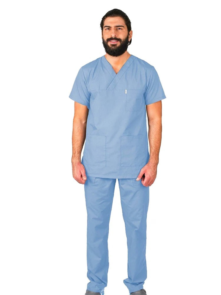 Men Scrub Set Plus Size Short Sleeve Classic V Neck Top Doctor Nurse Surgery Room Uniform