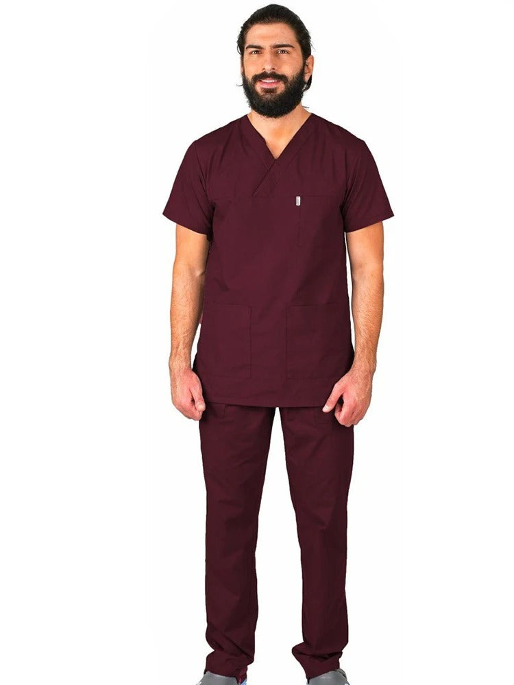 Men Scrub Set Plus Size Short Sleeve Classic V Neck Top Doctor Nurse Surgery Room Uniform