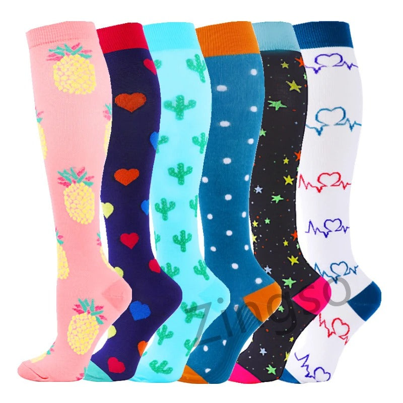 PR 6/7 Pairs Compression Socks Women Men Knee High Sports Socks for Running
