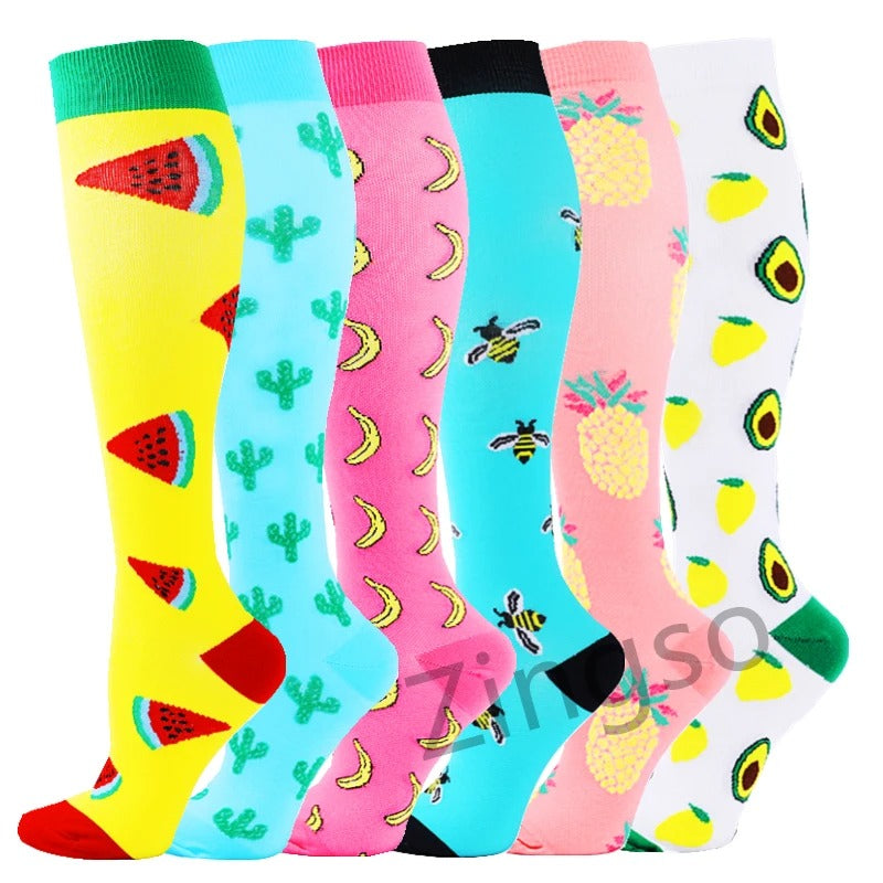 PR 6/7 Pairs Compression Socks Women Men Knee High Sports Socks for Running