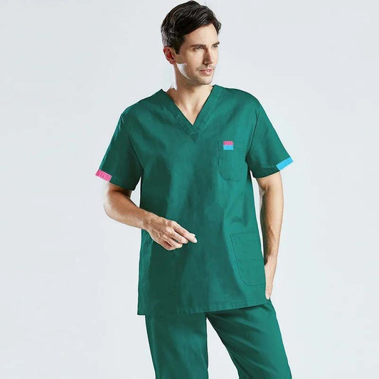 Medical Uniforms Men Scrub Top Cotton Short Sleeve Nursing Clothes Doctor