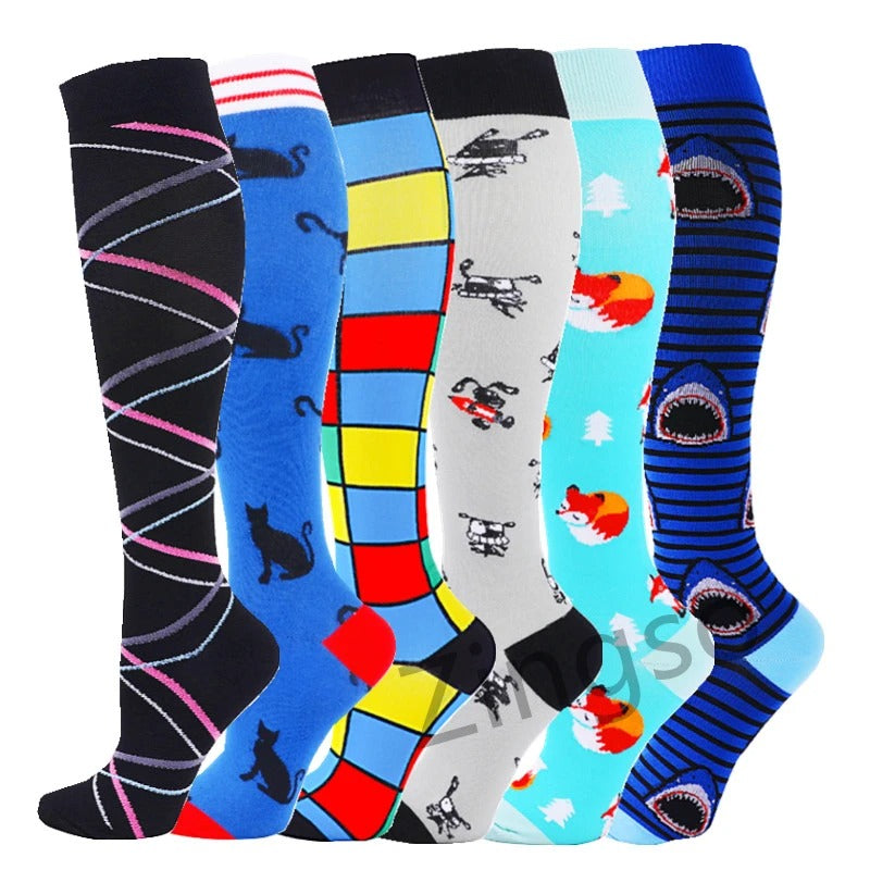 PR 6/7 Pairs Compression Socks Women Men Knee High Sports Socks for Running