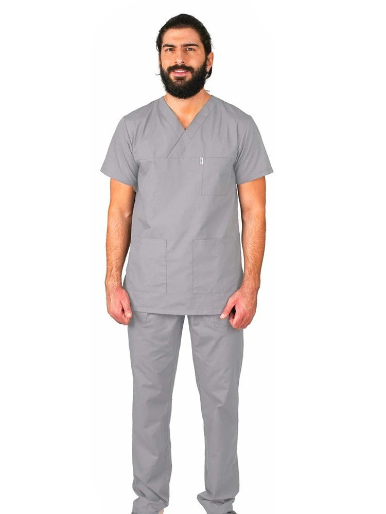 Men Scrub Set Plus Size Short Sleeve Classic V Neck Top Doctor Nurse Surgery Room Uniform