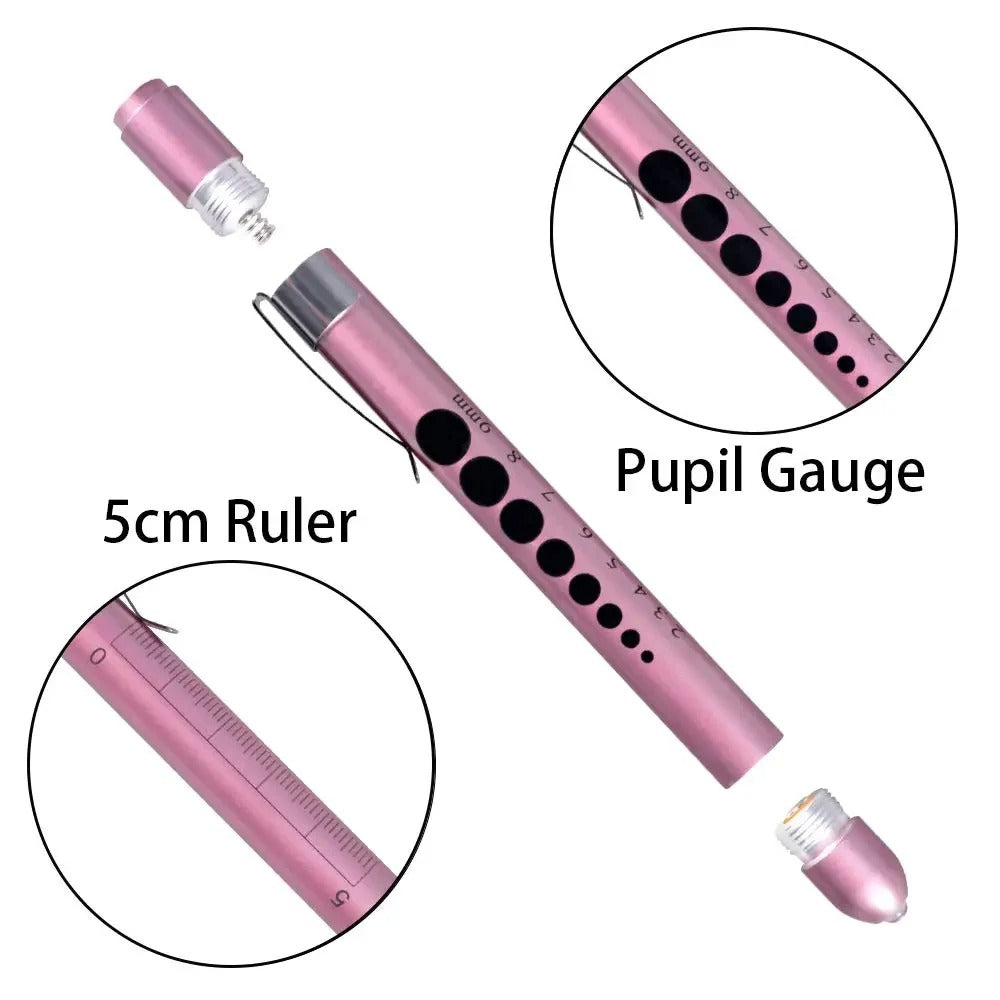 1Pc Reusable LED Medical Penlight Flashlight with Pupil Gauge Pocket Clip Pen