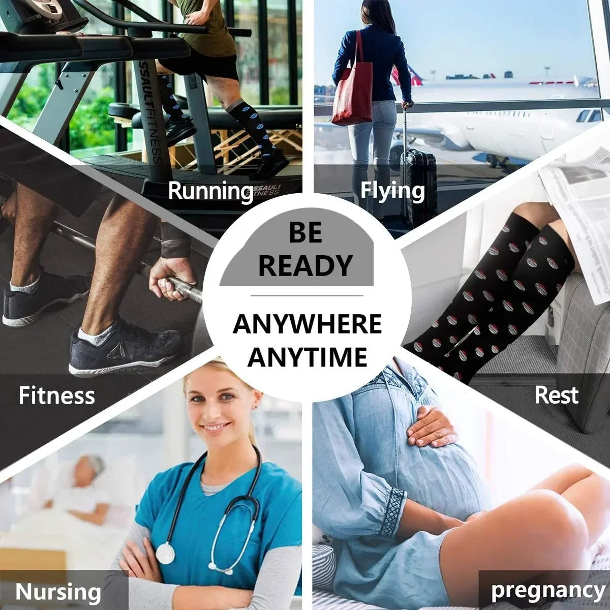 PR 6/7 Pairs Compression Socks Women Men Knee High Sports Socks for Running