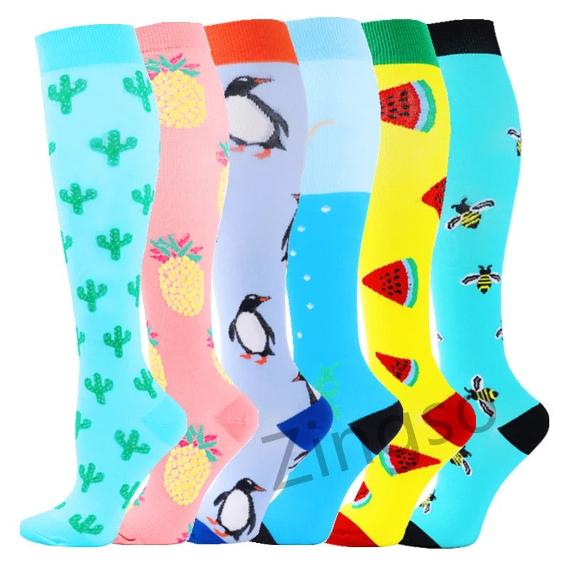 PR 6/7 Pairs Compression Socks Women Men Knee High Sports Socks for Running