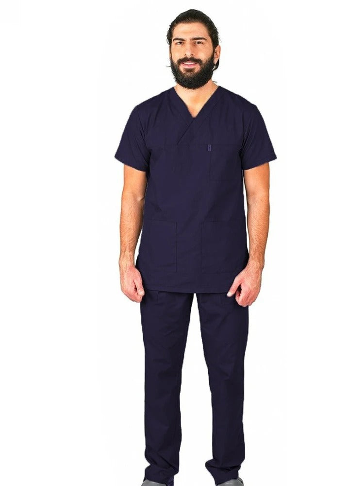 Men Scrub Set Plus Size Short Sleeve Classic V Neck Top Doctor Nurse Surgery Room Uniform