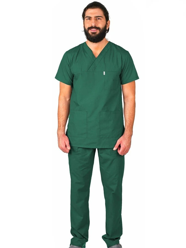 Men Scrub Set Plus Size Short Sleeve Classic V Neck Top Doctor Nurse Surgery Room Uniform