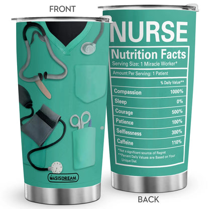 1pc 20oz Nurse Nutrition Facts Tumbler Stainless Steel Insulated Travel Coffee Cup