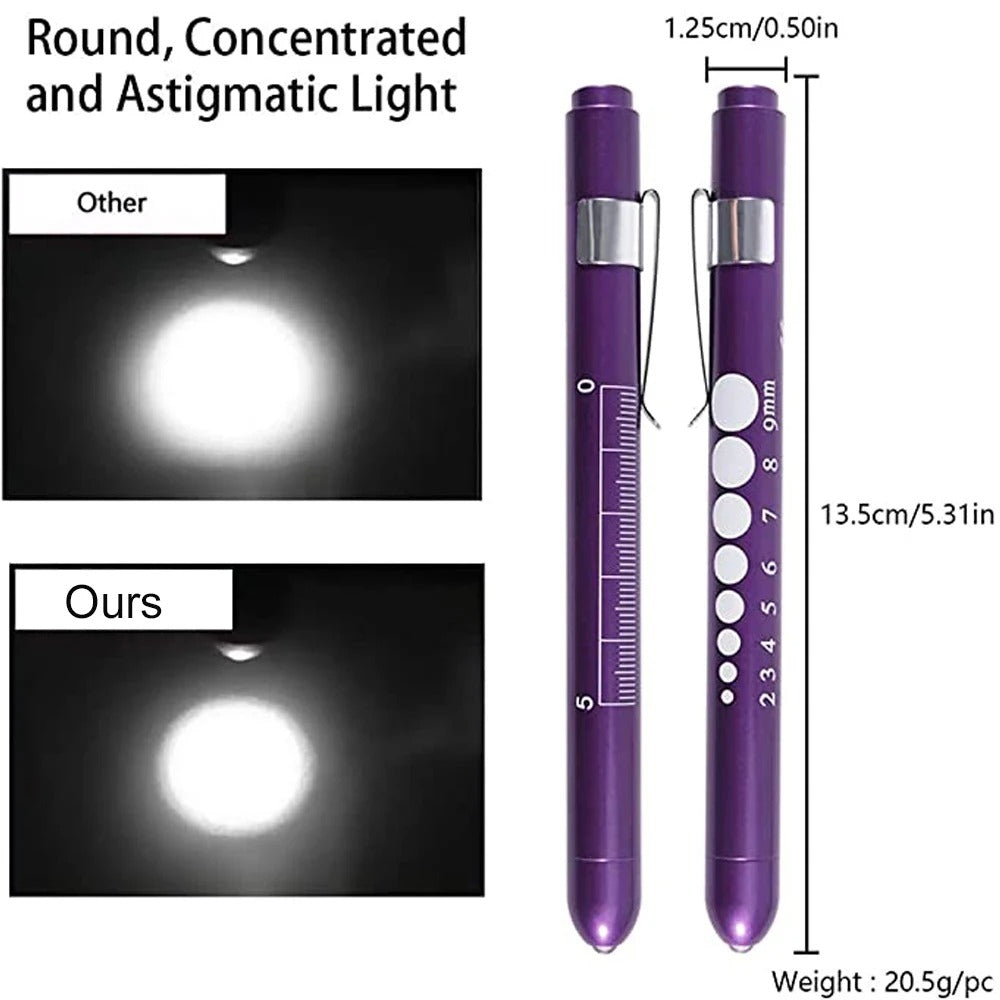 1Pc Reusable LED Medical Penlight Flashlight with Pupil Gauge Pocket Clip Pen